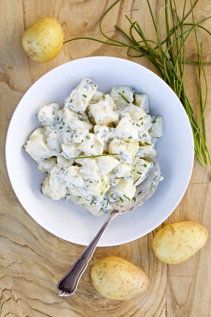 Simple Potato Salad Tarragon and Chives in a bowl